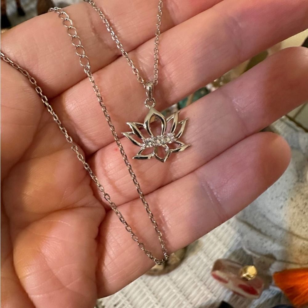 Lotus Flower CZ Sterling Silver Necklace